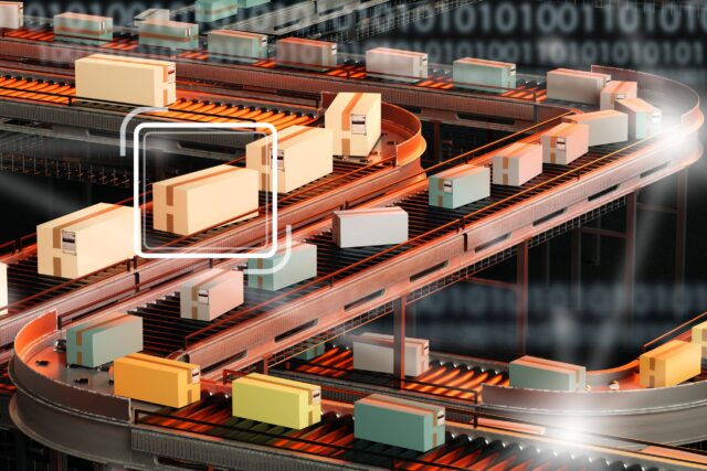 Conveyor,Belt,With,Boxes.,Automated,Logistics,Warehouse.,Conveyor,Sorting,Goods.